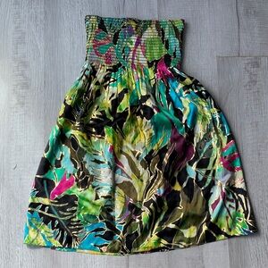 Cache Black Floral Silk Strapless Dress, size M.